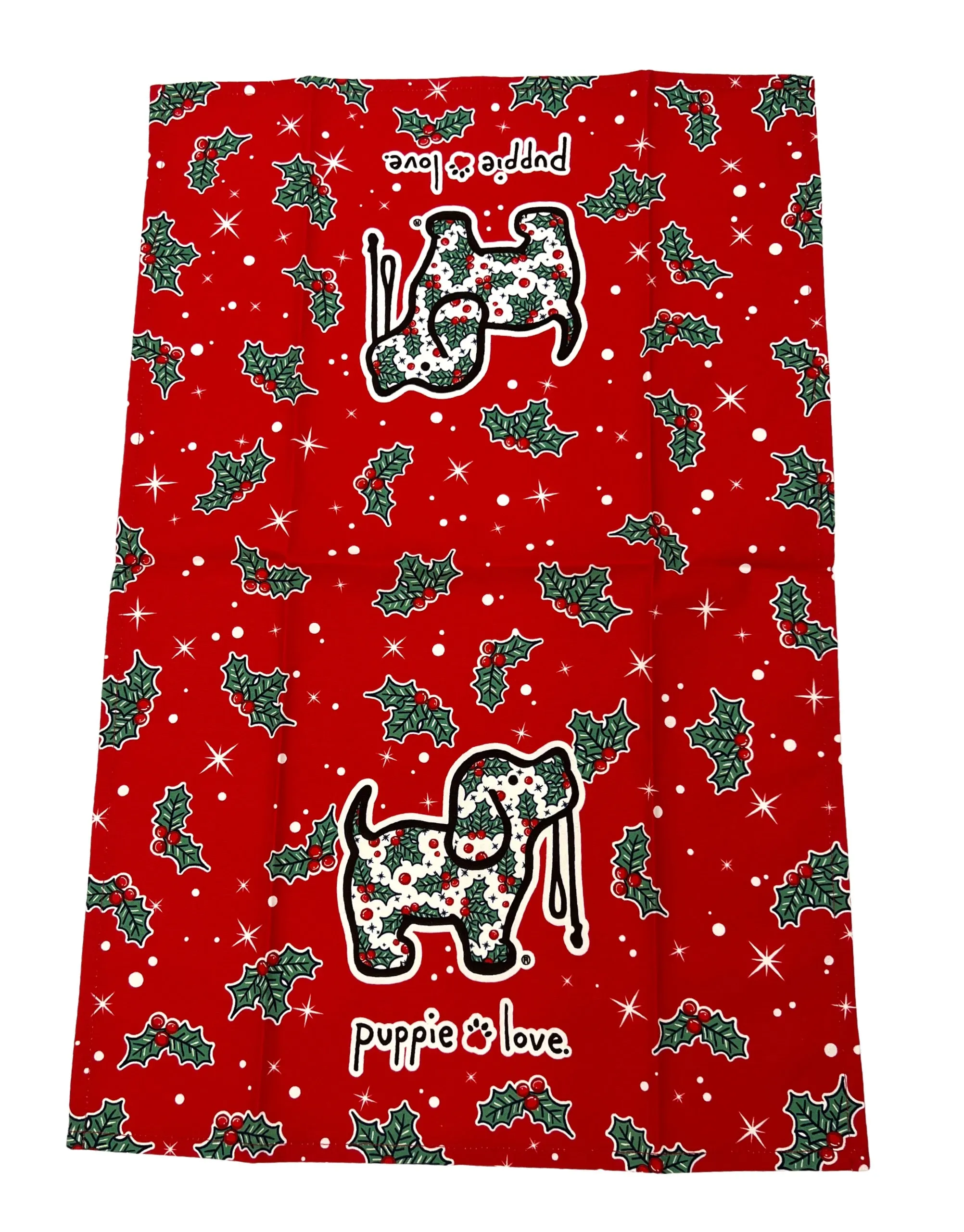 HOLLY BERRIES PUP TEA TOWEL