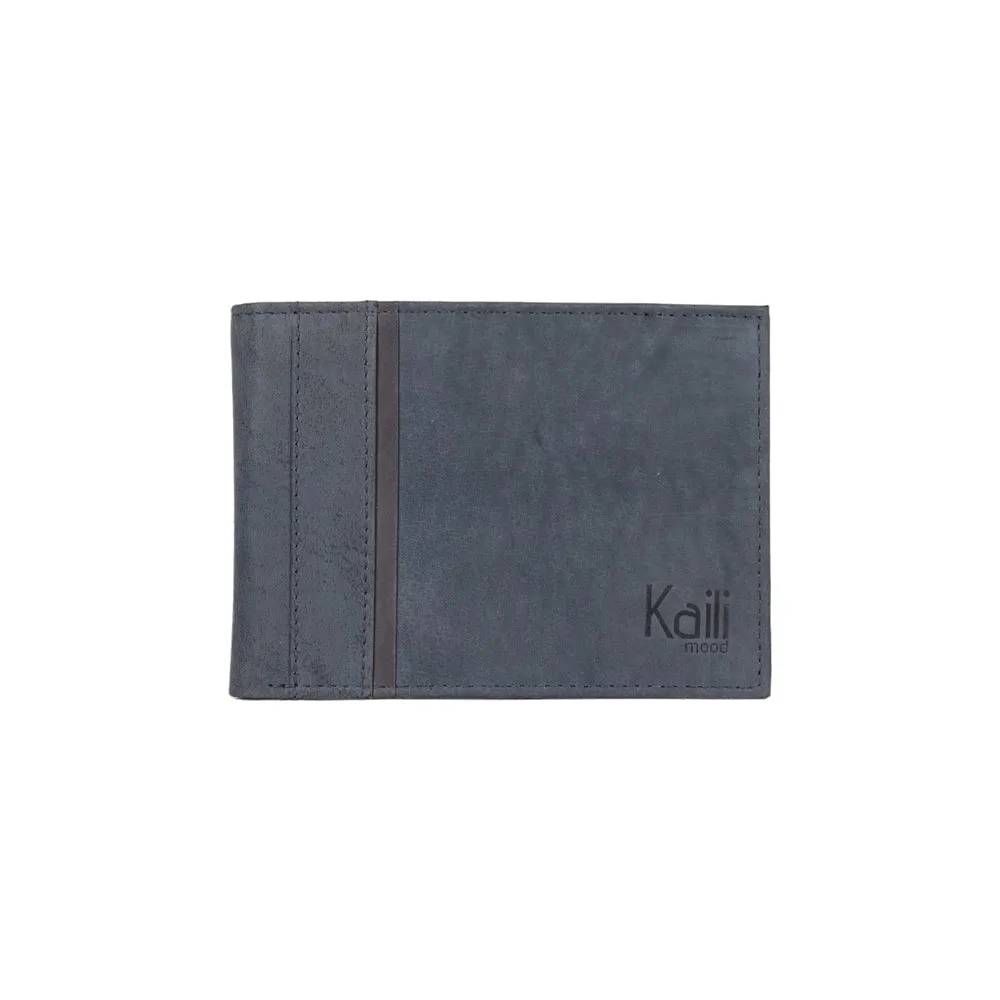 Kaili Mood Full Grain Leather Bifold Wallet Blue