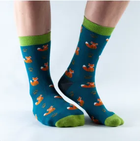 Ladies Bambo Socks Doris & Dude Warm Toast Teal Fox  3-7UK