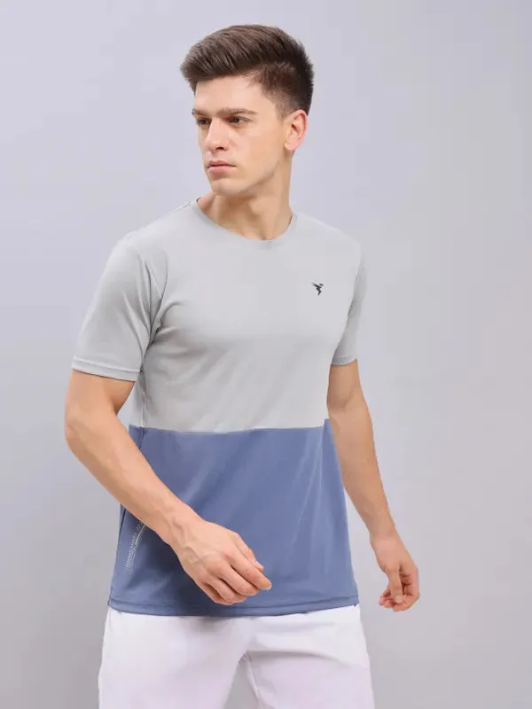 Men Colorblock Slim Fit Crew Neck T-shirt with DOUBLE COOL