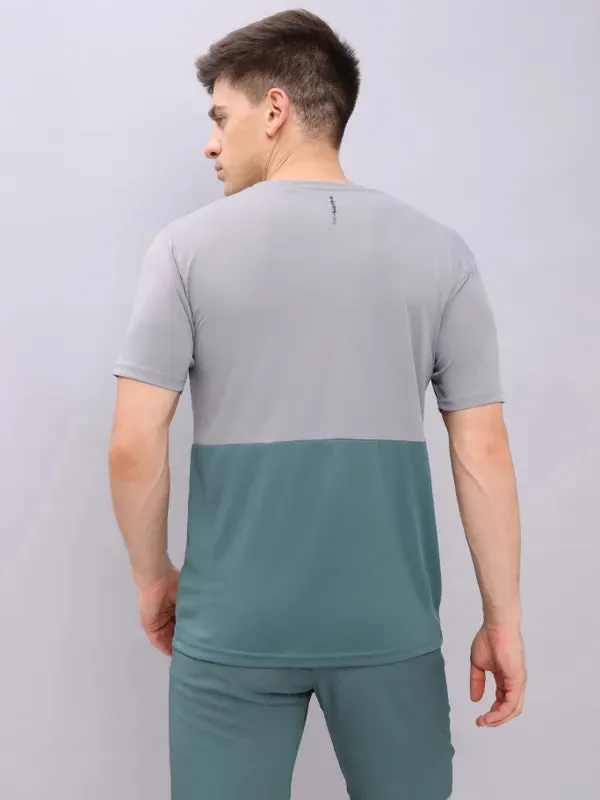 Men Colorblock Slim Fit Crew Neck T-shirt with DOUBLE COOL