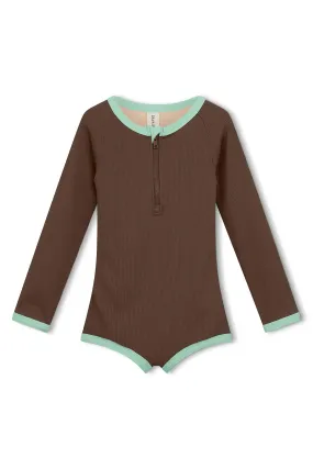 Mini Rib Rashie Onesie - Cacao