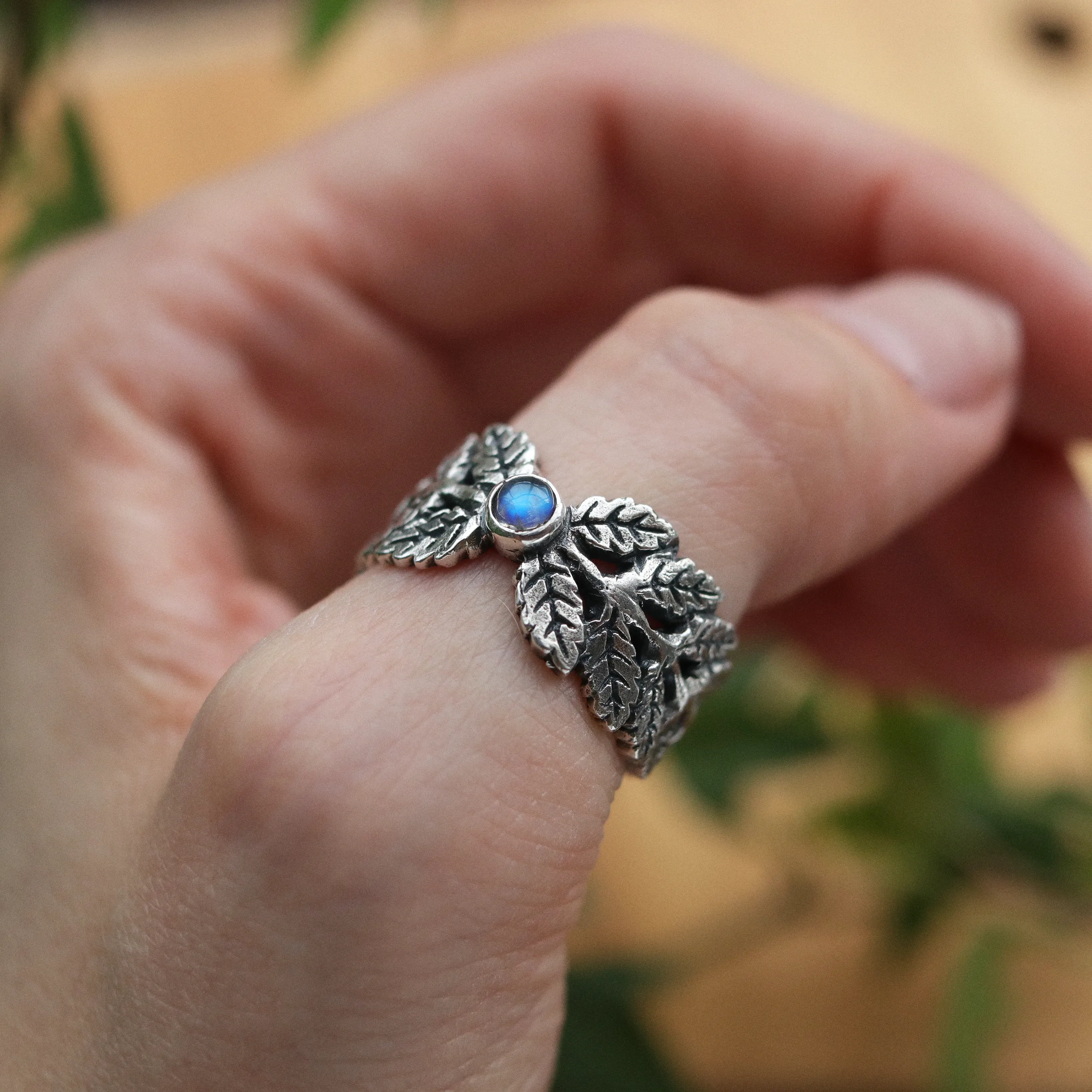 Moonstone Fern Cradle Ring