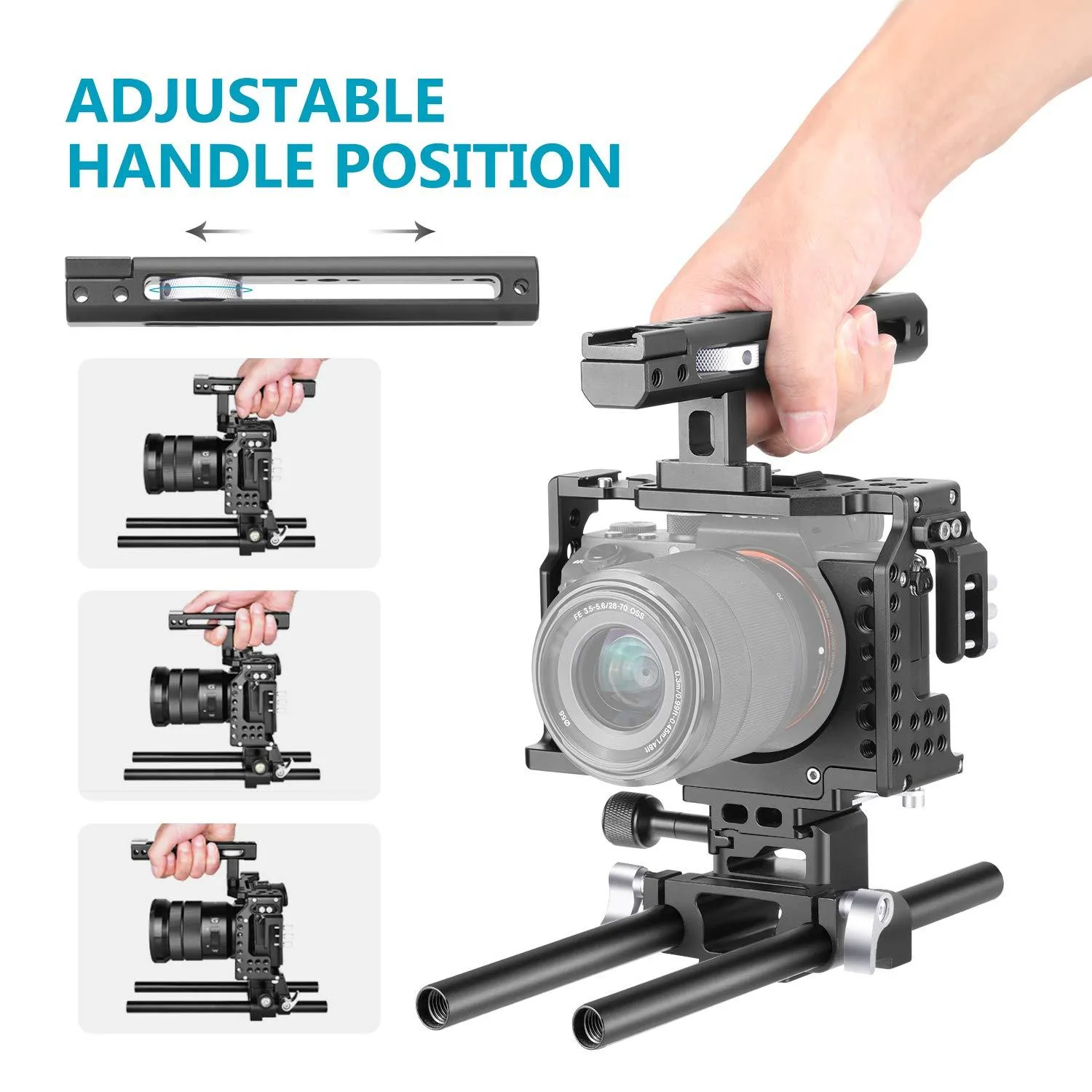 Neewer Camera Video Cage Rig Compatible with Sony A7RIII/A7III Camera, with Top Handle Grip and Cold Shoe Mount, Aviation Aluminum Design for Video Film Movie Making