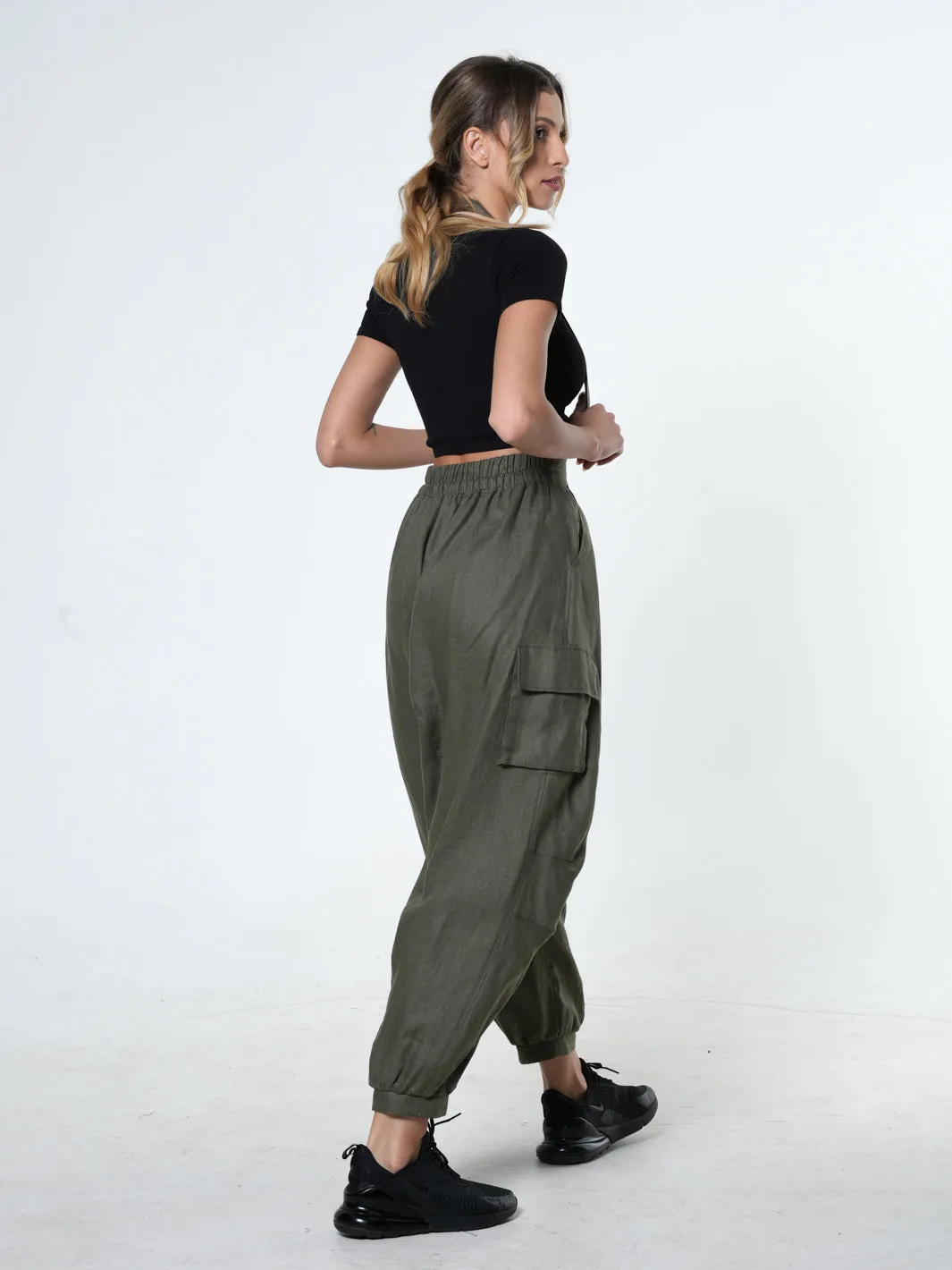 Oversize Linen Jumpsuit In Khaki