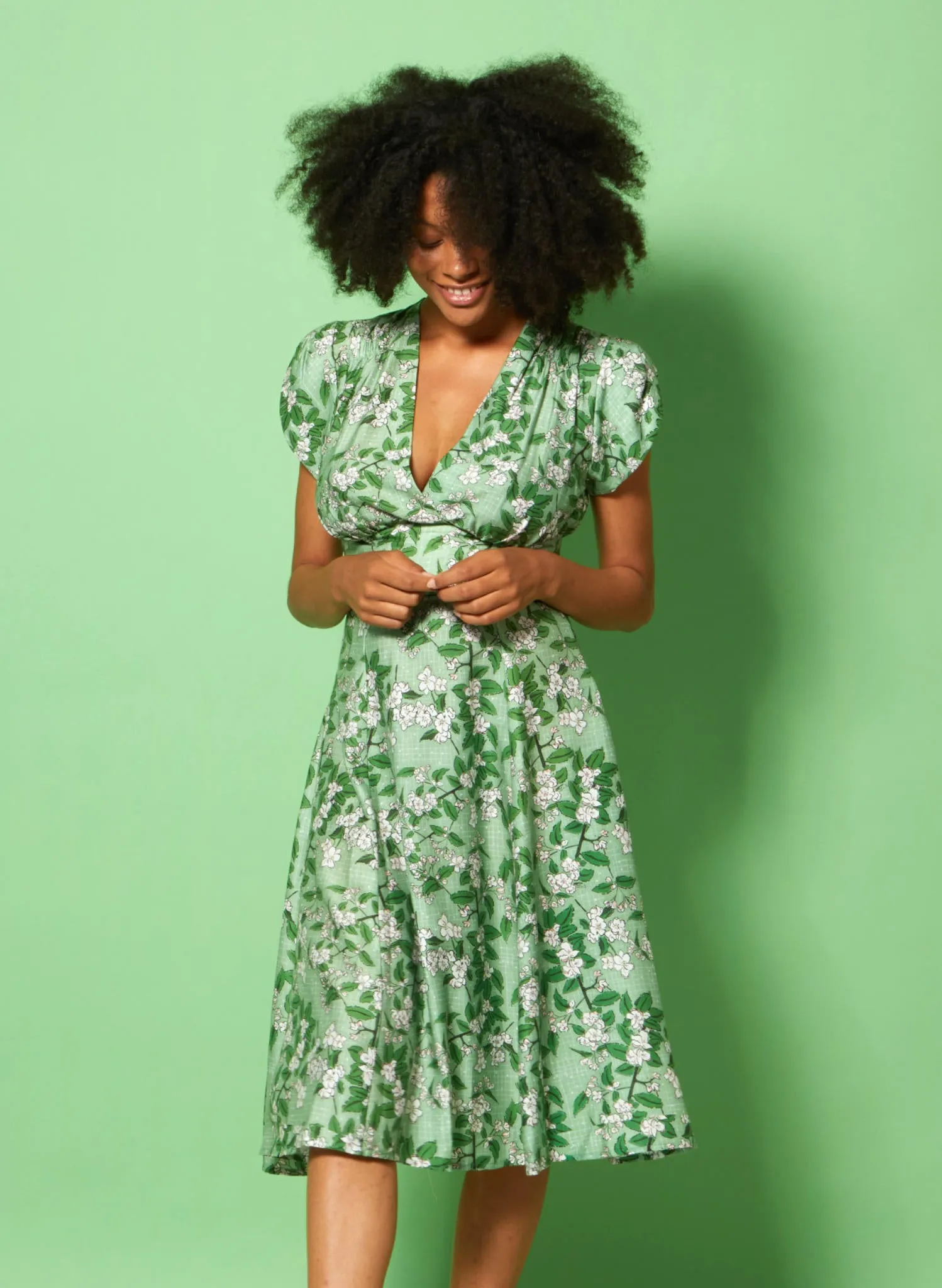 Rita Dress - Green Apple Blossom