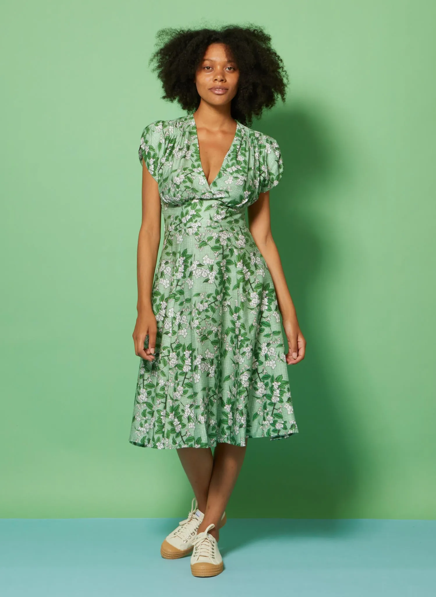 Rita Dress - Green Apple Blossom