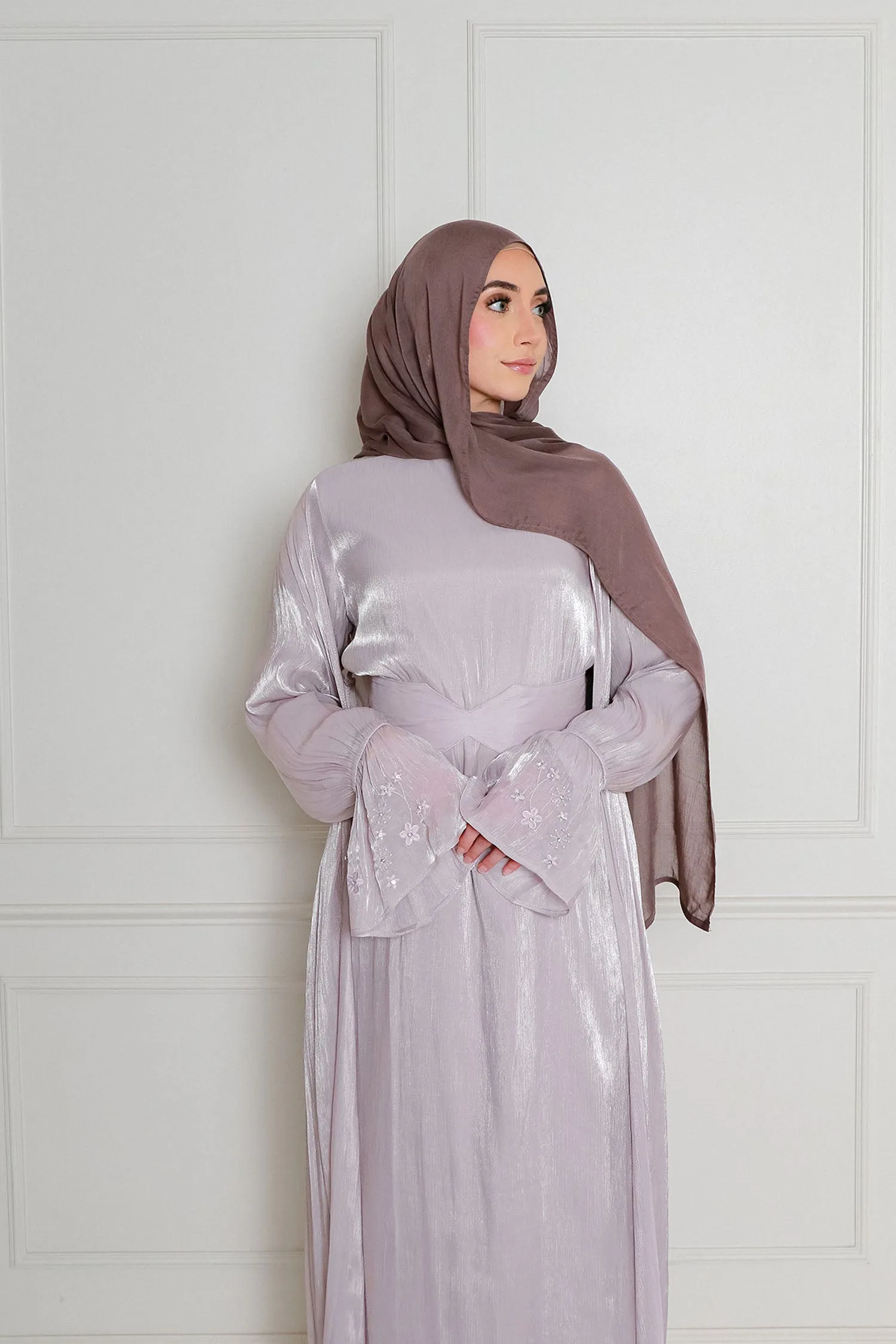 Safiya Organza Embroidery Set- Dark Lavender