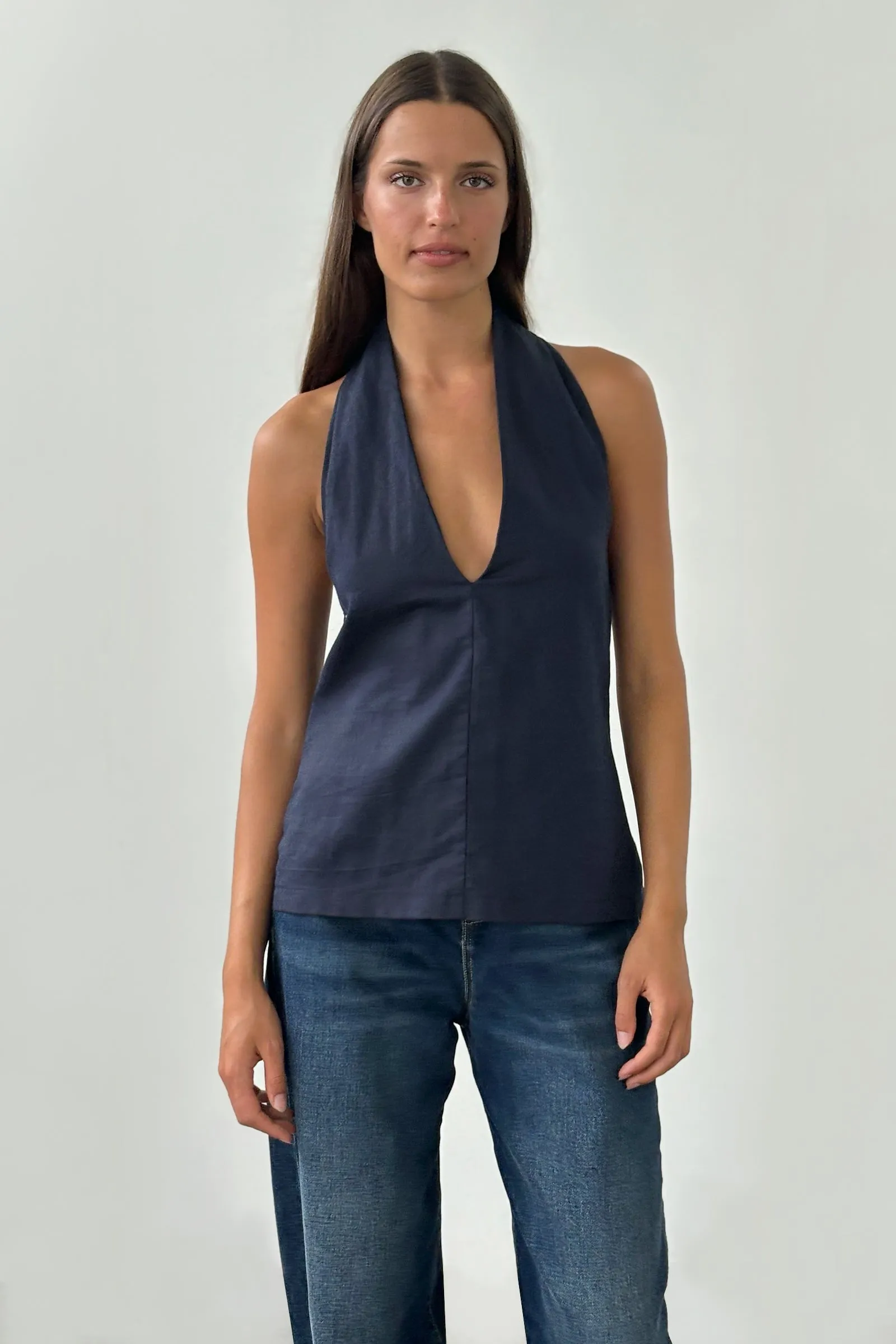 Sculpted Halter Top in Navy