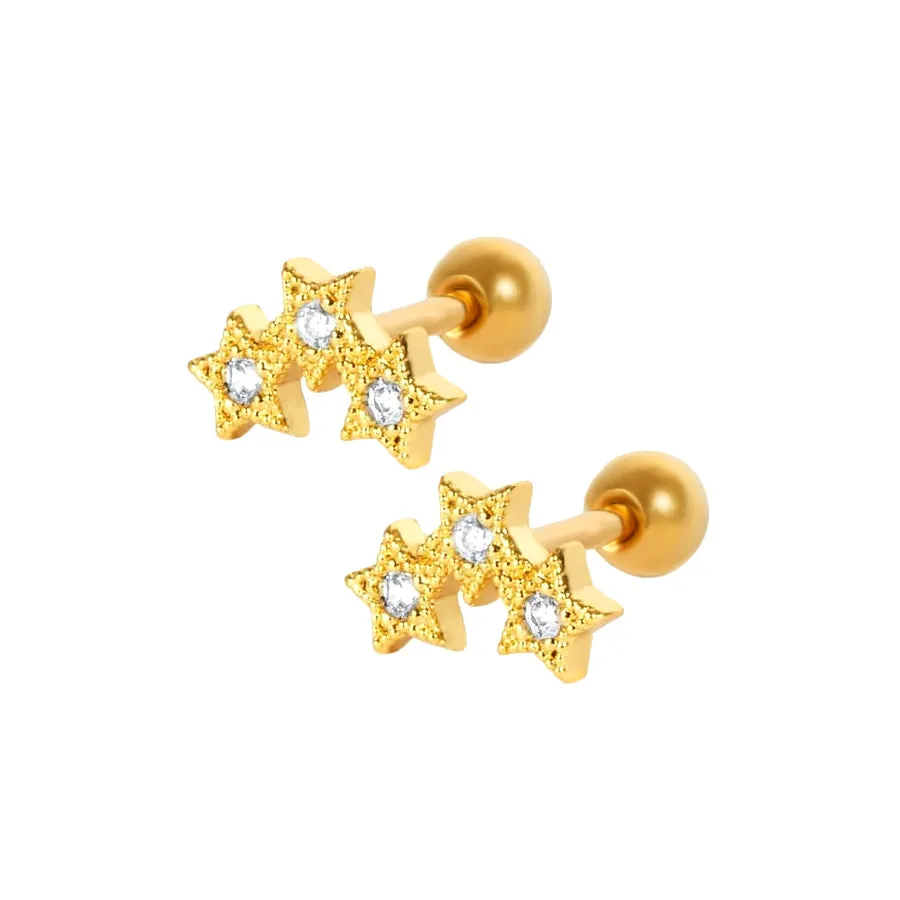 Star Trio Piercing Barbell Ball Back Earrings Sleeper Earrings