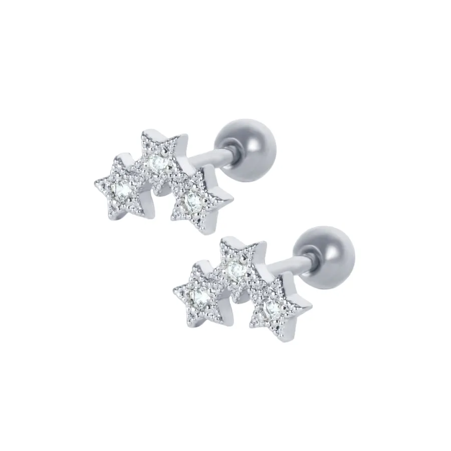 Star Trio Piercing Barbell Ball Back Earrings Sleeper Earrings