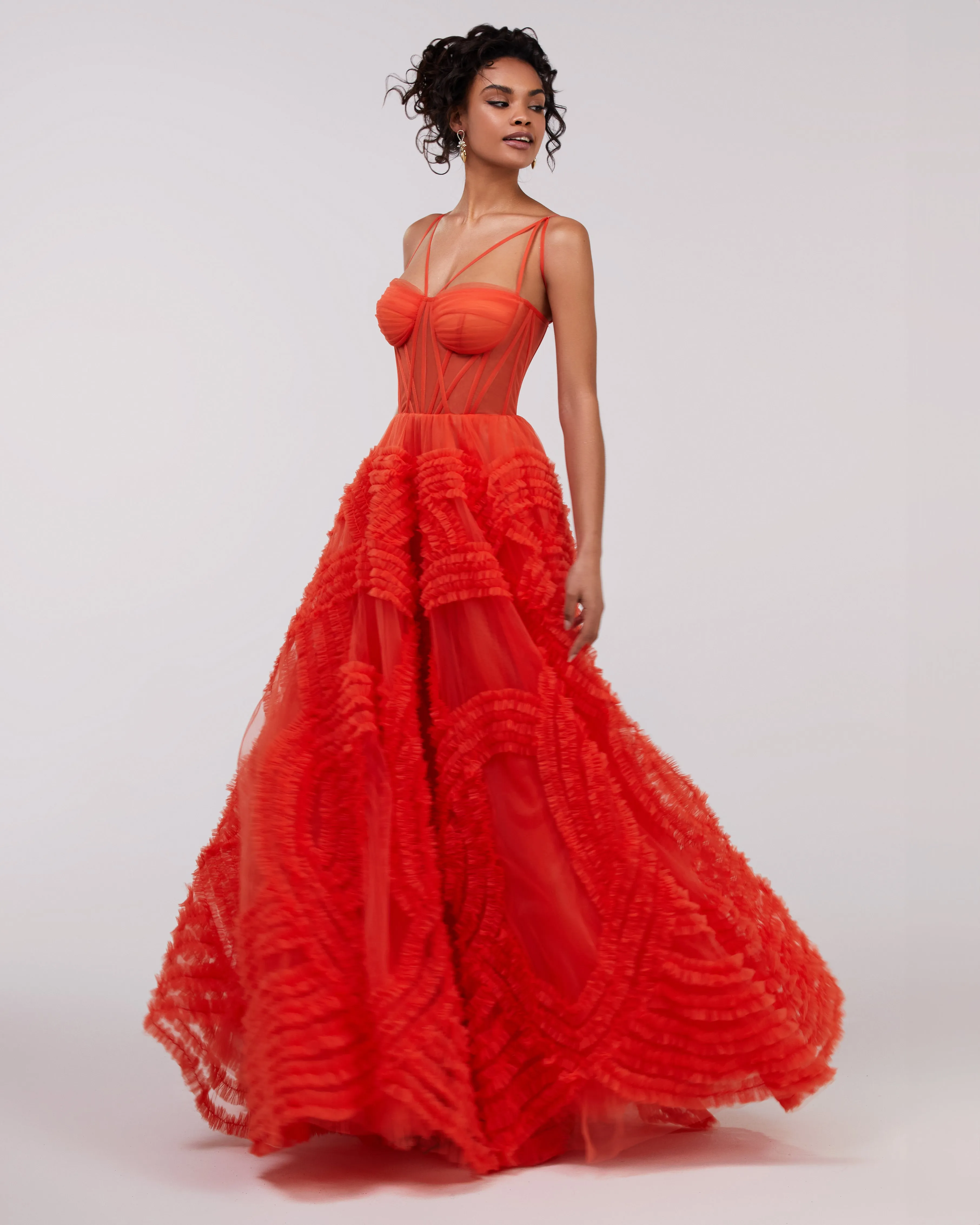 Tangerine Tulle Ornament Maxi Dress