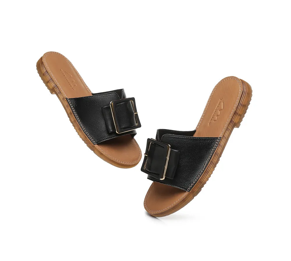 TARRAMARRA® Women Leather Buckle Ultra Soft Flat Slides Bera