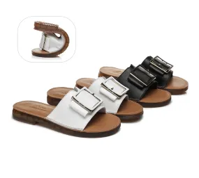 TARRAMARRA® Women Leather Buckle Ultra Soft Flat Slides Bera