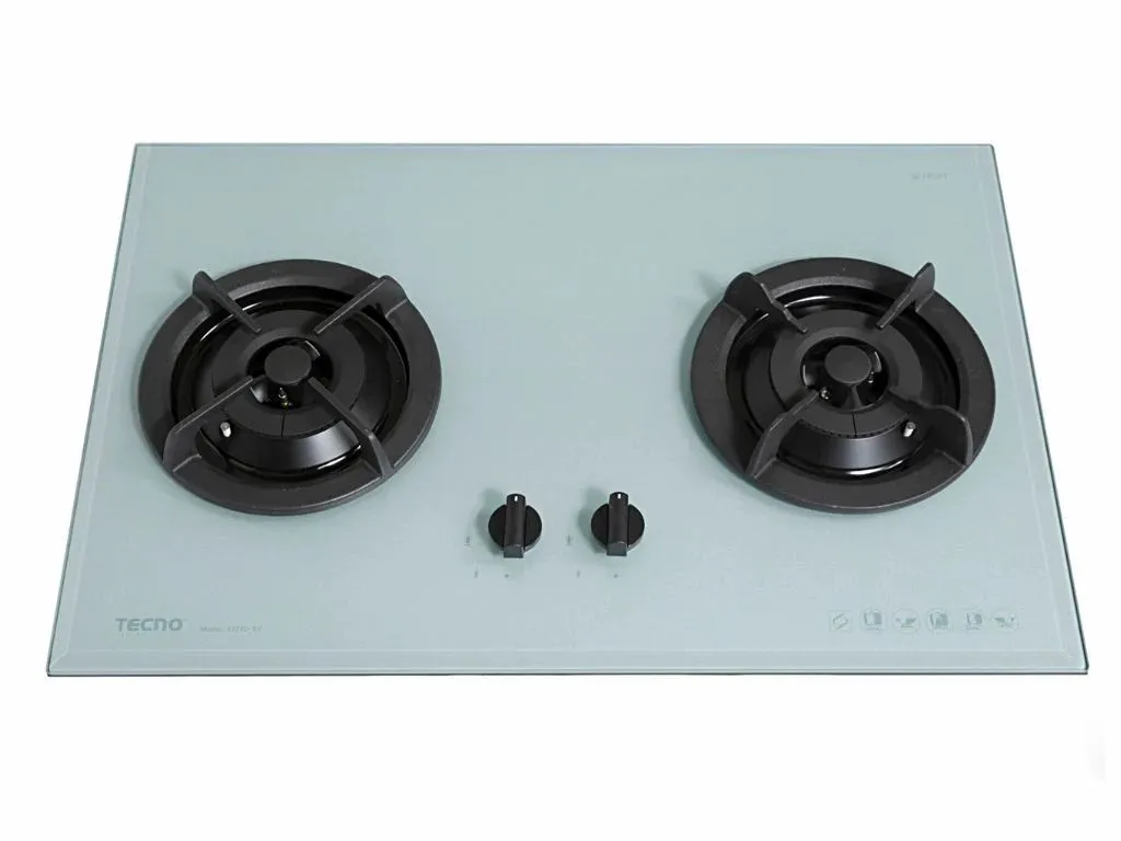 Tecno 2-Burner 70cm Tempered Glass Cooker Hob (T22TGSV), Sparkling Silver