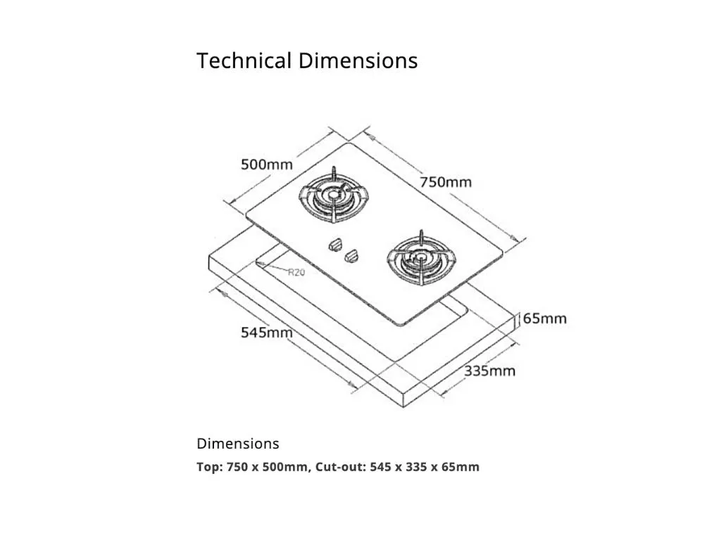 Tecno 2-Burner 70cm Tempered Glass Cooker Hob (T22TGSV), Sparkling Silver