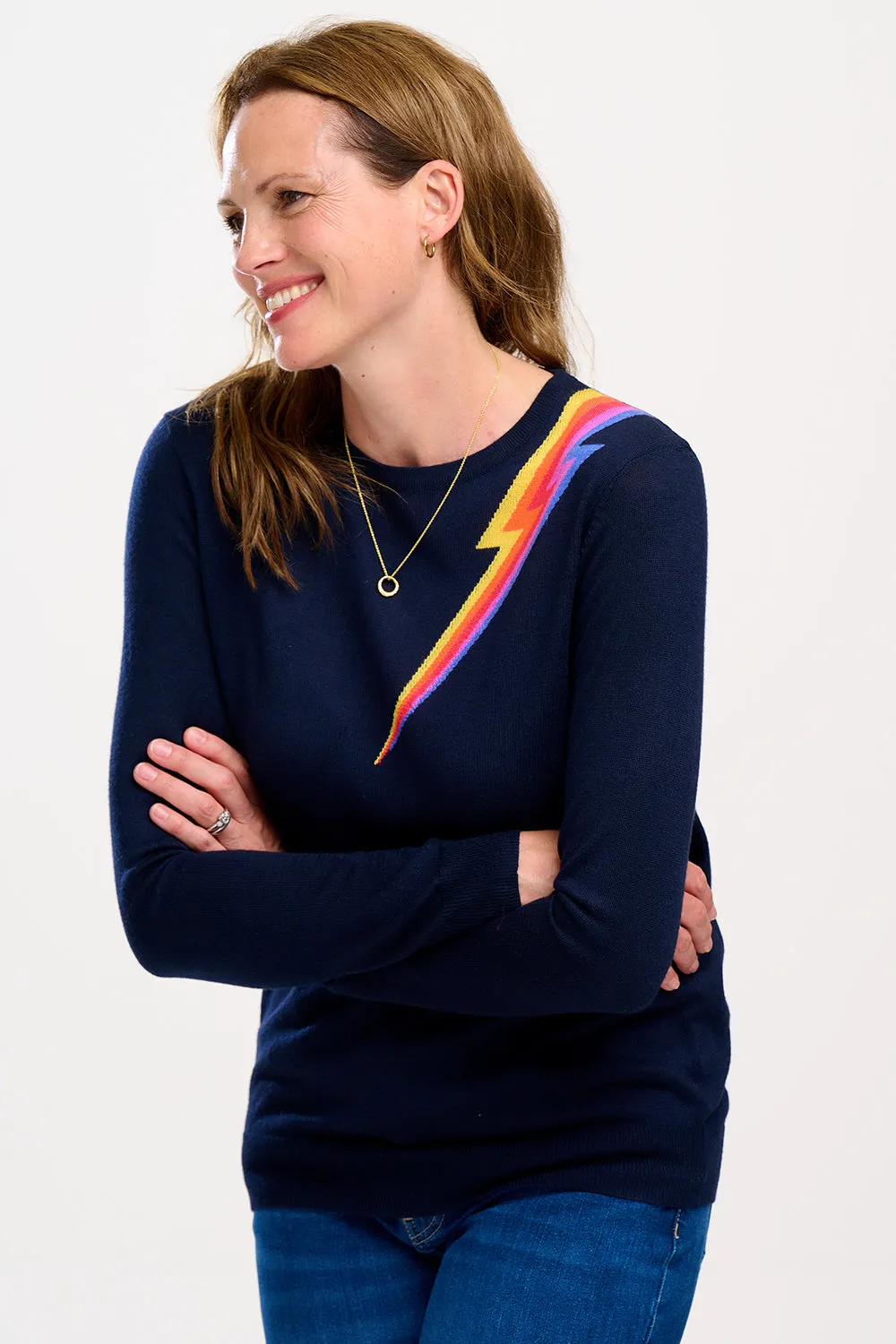 Velma Jumper - Navy, Sunset Lightning Flash