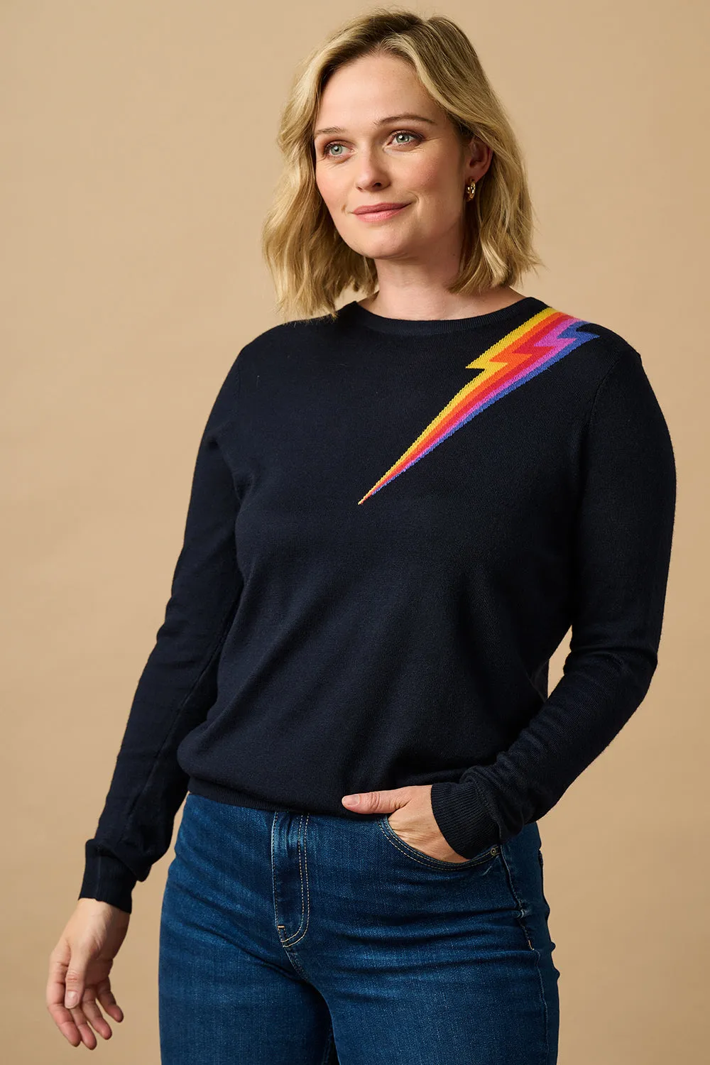 Velma Jumper - Navy, Sunset Lightning Flash