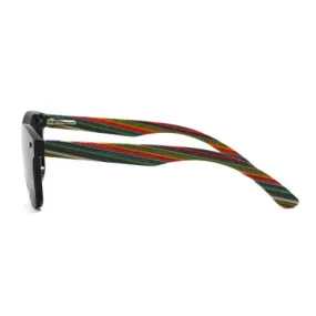 YOGAZ Handcrafted Bamboo Rainbow Stripe Sunglasses with UV400 Polarized Lenses