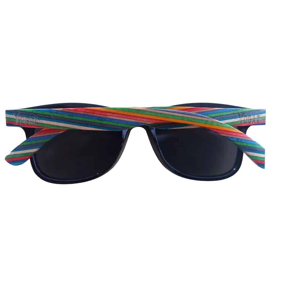 YOGAZ Handcrafted Bamboo Rainbow Stripe Sunglasses with UV400 Polarized Lenses