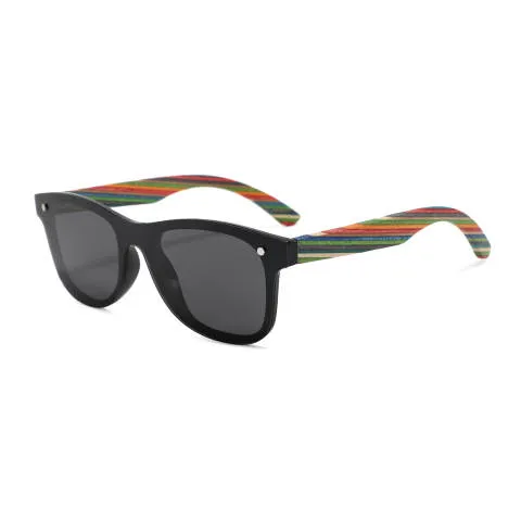 YOGAZ Handcrafted Bamboo Rainbow Stripe Sunglasses with UV400 Polarized Lenses